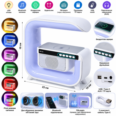Ночник Smart Light Sound Machine с беспроводной зарядкой и Bluetooth колонкой  №0