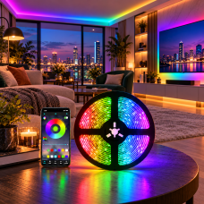 Яркая и стильная светодиодная лента 5050 RGB – 16 цветов, IP65, 55 люмен, 9000 часов работы от USB 5V с Bluetooth С мобильным приложением