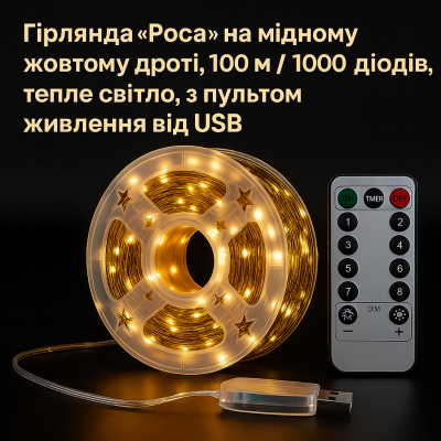 Гирлянда Росса 100 м/1000 Mini-LED, теплый свет, USB + пульт №0