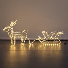 Рождественская фигура Олень и сани 125 см, дюралайт LED, 350 LED, теплая белая свеча для интерьера и сада