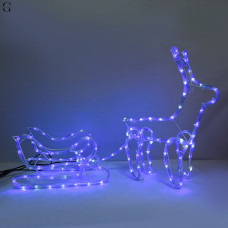 Рождественская фигура Олень и сани 100 см, дюралайт LED, IP44, синее свечение для интерьера и сада