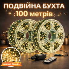 Гирлянда Роса Мишура 100м 3000 LED на зеленой медной проволоке с пультом IP44/IP65 уличная