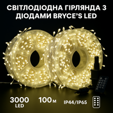 Гірлянда Роса мішура Кропля 100 метрів 3000 LED світлодіодна гірлянда в котушці мідний провід 8 функцій жовтий +пульт