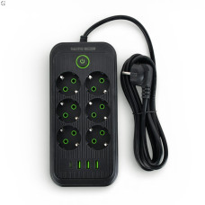 Удлинитель сетевой ТК-5 F06u 3м 6 розеток + 3USB + 1 Type-C, 2500Вт, черный, с защитой и креплением