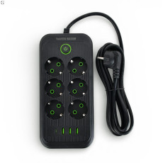 Підовжувач мережевий ТК-5 F06u 3м 6 розеток + 3USB + 1 Type-C, 2500Вт, чорний, із захистом та кріпленням