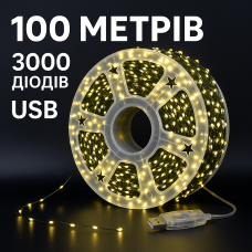 Гірлянда Роса Мішура 100м 3000 LED на зеленому медному дроті з пультом USB