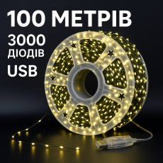 Гірлянда Роса Мішура 100м 3000 LED на зеленому медному дроті з пультом USB