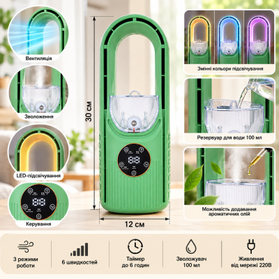 Настольный вентилятор Air Multiplier 3в1 с увлажнителем, таймером и LED подсветкой. №0