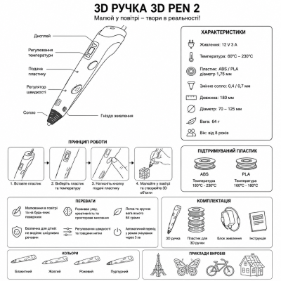 3D-РУЧКА ДЛЯ ДІТЕЙ 3D PEN2 №0