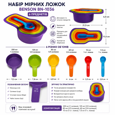 Мерные ложки Benson BN-1036 (набор из 6 штук) №0