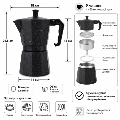 Гейзерна кавоварка на 9 чашок Benson BN-160 №0