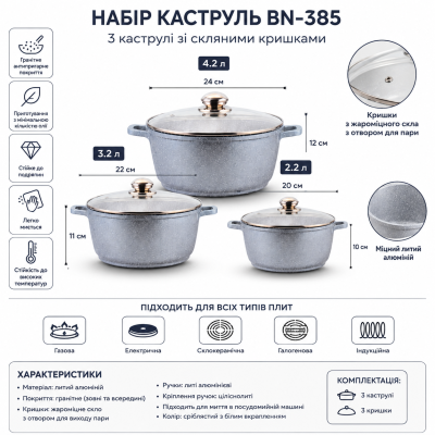 Набор кастрюль с гранитным антипригарным покрытием Benson BN-385 №0