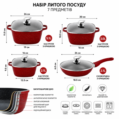 Набор кастрюль с мраморным антипригарным покрытием Benson BN-388 №0