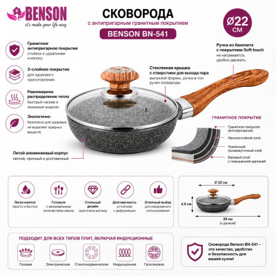 Сковорода с антипригарным гранитным покрытием Benson BN-541 Ø22 №0