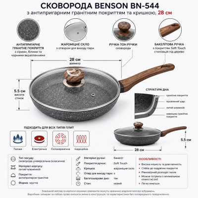 Сковорода с антипригарным гранитным покрытием Benson BN-544 Ø28 №0