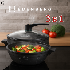 Сковорода Wok Edenberg EB-12112 (3 в 1, 32 см) с крышкой и корзиной для пара.