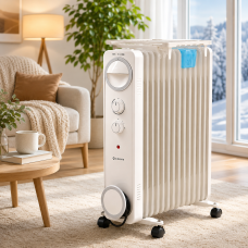 Масляный электрический обогреватель Airmate HU1339 2200 Вт с термостатом, 3 режимами мощности и сушилкой.