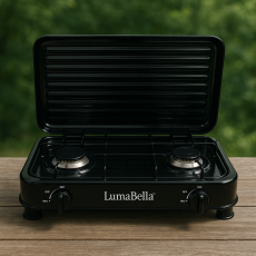 Настольная газовая плита LumaBella LB-57006, 2 конфорки, 4,4 кВт, чугунные решетки, для баллонного газа, с крышкой