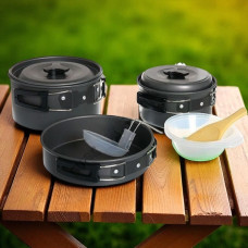 Производный набор посуды Cooking Set SY-500 из анодированного алюминия для 2–3 человек со сковородкой и котелками