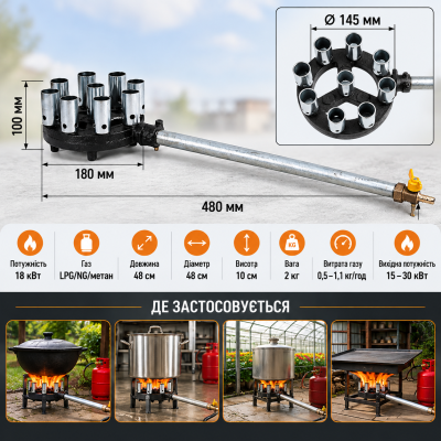 Багатосопловий газовий пальник WOLMEX 18 кВт для LPG, природного газу та метану №0