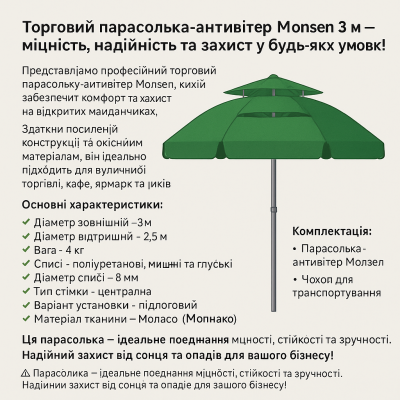 Monsen 3 м Антивитер | Зонтик для торговли с клапаном и крепким каркасом. №0