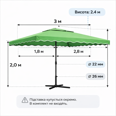 Зонт для торговли 2×3 м с вентиляцией, УФ-защита, для рынка и фудкорта №0