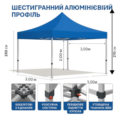 Шатер PREMIUM 3×3 м | Польская палатка с алюминиевым каркасом и лебедкой. №0