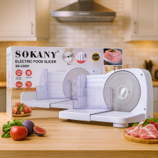 Электрический слайсер Sokany SK-23001 150Вт с регулировкой толщины и стальным лезвием.