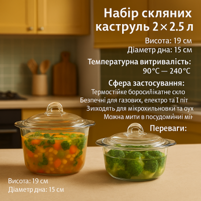 Набор стеклянных кастрюль из жаропрочного стекла. №3