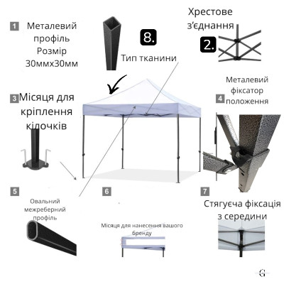 Шатер  Торговый Раздвижной 2 х 2 Белый №1