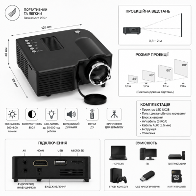 Проектор портативный Led Projector UC28 №0