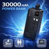 Power Bank Kensa KP-90 30000 mAh 30W (PD+QC 22.5W) с кабелями