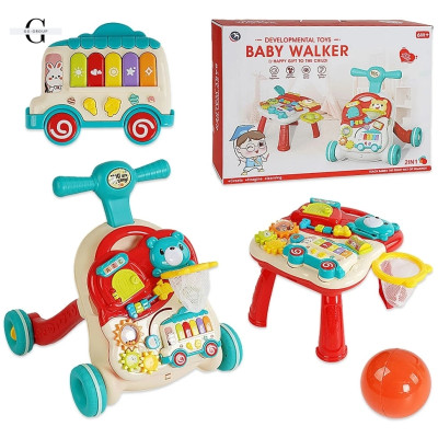 Дитяча каталка-ходунки 2 в 1 Baby Walker BM2106 – ігровий столик з бізібордом, музичне піаніно, баскетбольне кільце, центр розвитку для малюків №0
