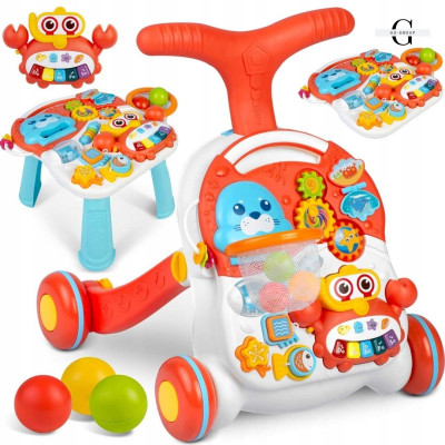 Детская каталка-ходунки 2в1 Limo Toy HB 0008 AB с баскетбольным кольцом, игровым столиком, бизибордом и музыкальным пианино №0
