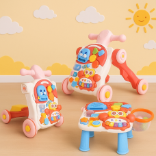 Детская каталка-ходунки 4в1 HUANGER HE0826-27: толокар, самокат, игровой столик с бизибордом и баскетбольным кольцом, музыкальные и световые эффекты