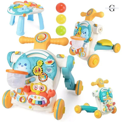 Детская каталка-ходунки 4в1 HUANGER HE0826-27: толокар, самокат, игровой столик с бизибордом и баскетбольным кольцом, музыкальные и световые эффекты №0