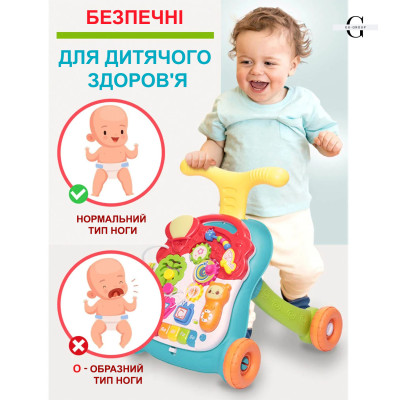 Дитяча каталка-ходунки 2 в 1 Limo Toy M 5473 AB – ігровий столик з бізібордом, музичне піаніно, телефон, сортер, розвиваючі елементи №1