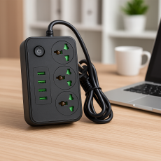 Сітковий фільтр Підовжувач з USB Т-61 (3×220В+3×USB+1×Type-C), , Чорний 2m