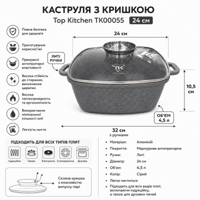 Каструля Top Kitchen 24 см TK00055 Сіра №0