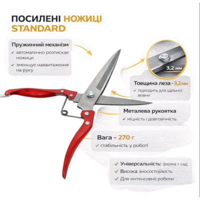 Ножницы для стрижки овец и сада Feel Long Wool Shears STANDARD с пружиной, металлические 3.2 мм №0