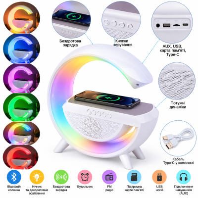 Ночник Smart Light Sound Machine с беспроводной зарядкой и Bluetooth колонкой  №0