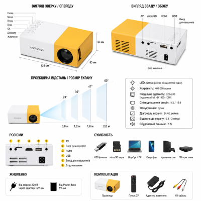 Портативный проектор с динамиком Led Projector YG300 №0