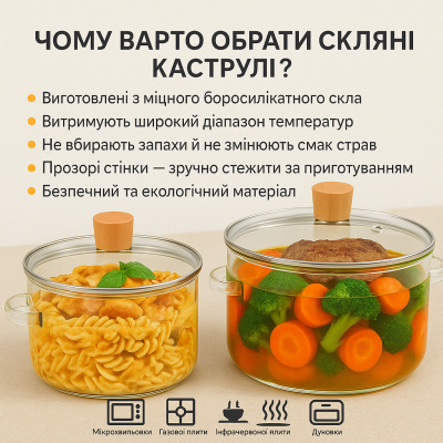 Набор стеклянных кастрюль для всех видов плит 3,2+1,8 литра №1