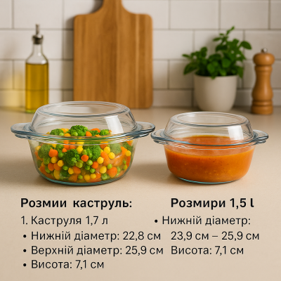 Набор стеклянных кастрюль 4+4 для плит и духовок.  №2
