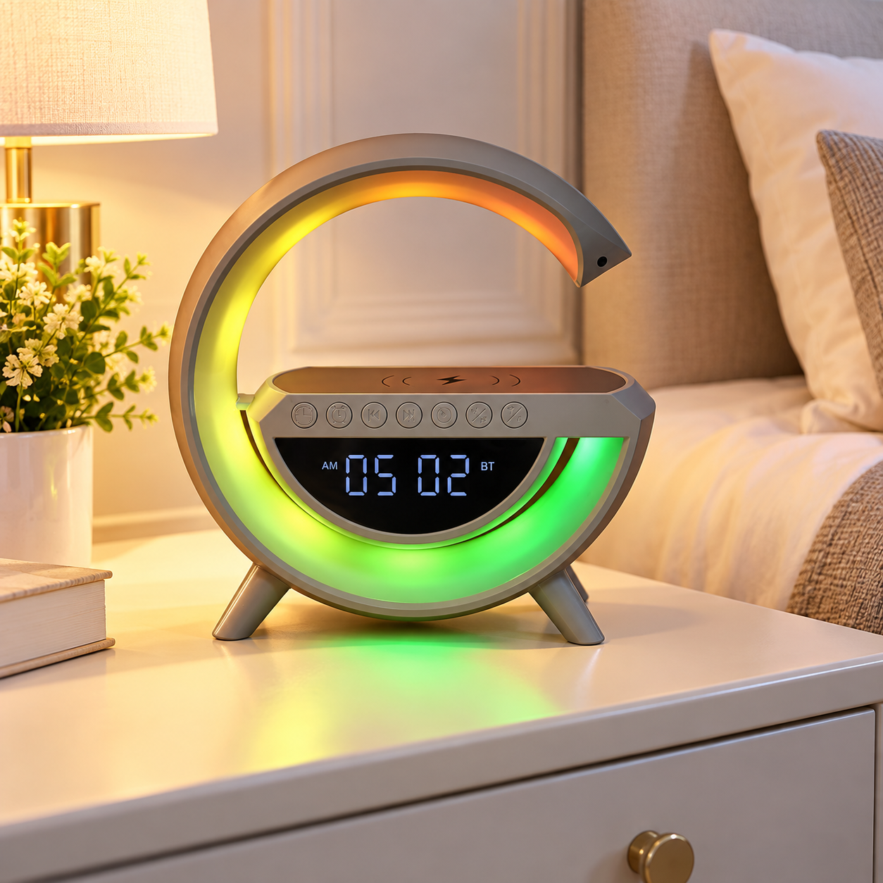 Ночник Smart Light Sound Machine с беспроводной зарядкой и Bluetooth колонкой 