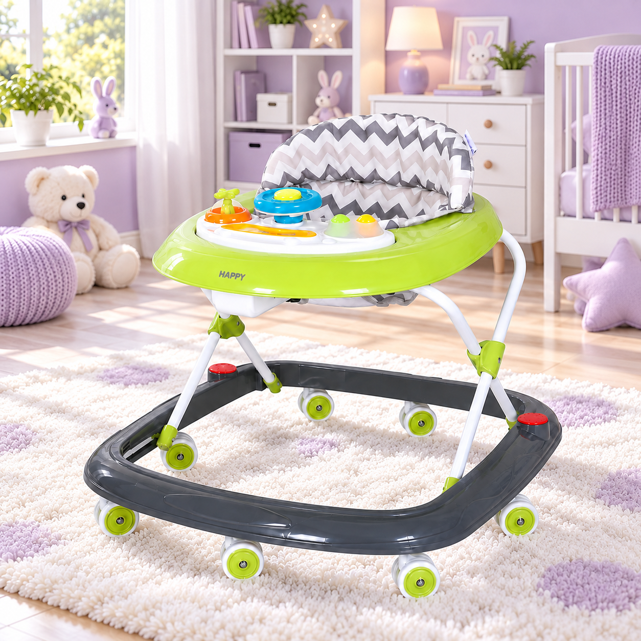Дитячі ходунки з ігровою панеллю El Camino Happy Me Lemon Green 1049, музичні та зі світлом