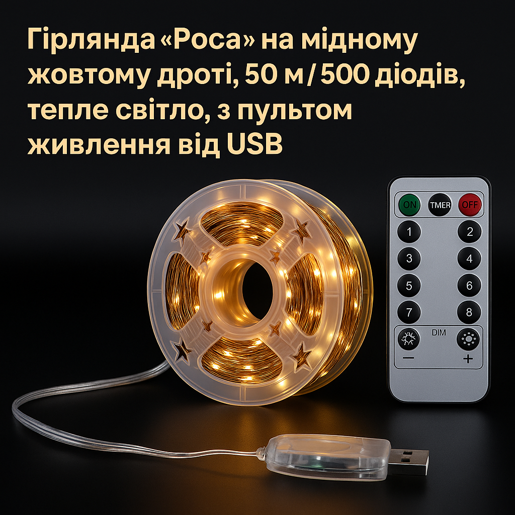 Гирлянда Росса 50 м/500 Mini-LED, теплый свет, USB + пульт