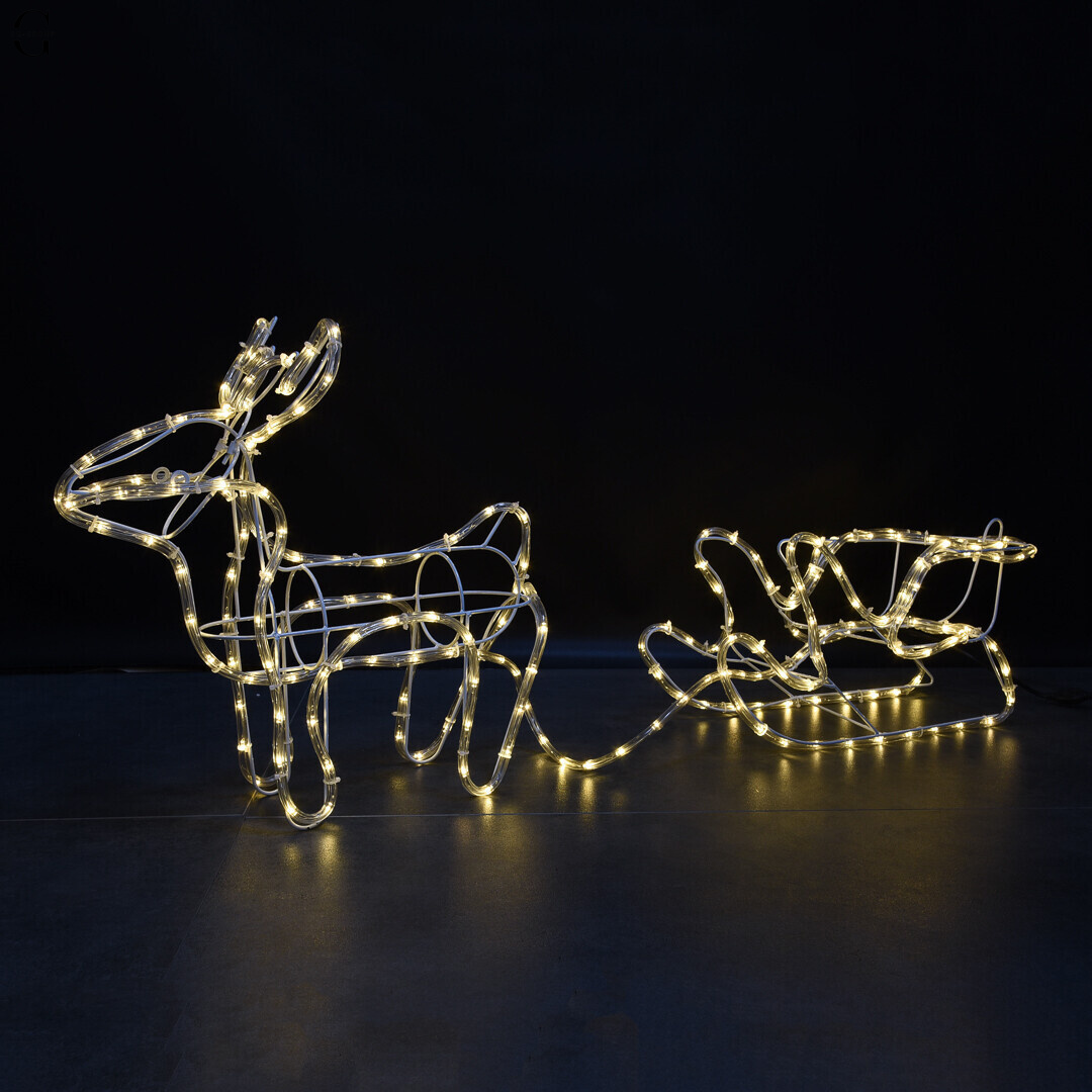 Рождественская фигура Олень и сани 125 см, дюралайт LED, 350 LED, теплая белая свеча для интерьера и сада