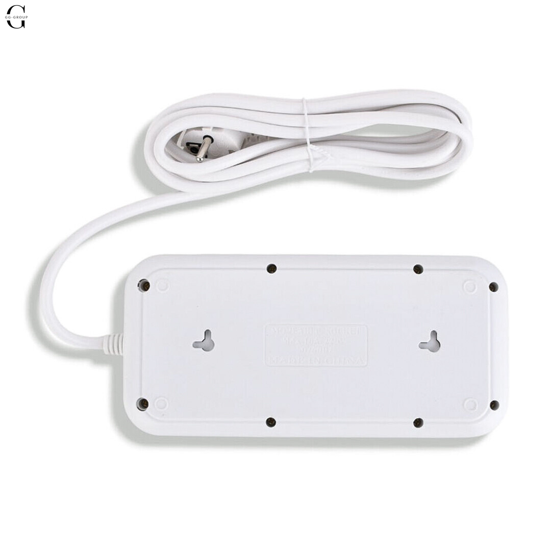 Підовжувач мережевий ТК-5 F06u 3м 6 розеток + 3USB + 1 Type-C, 2500Вт, білий, із захистом та кріпленням