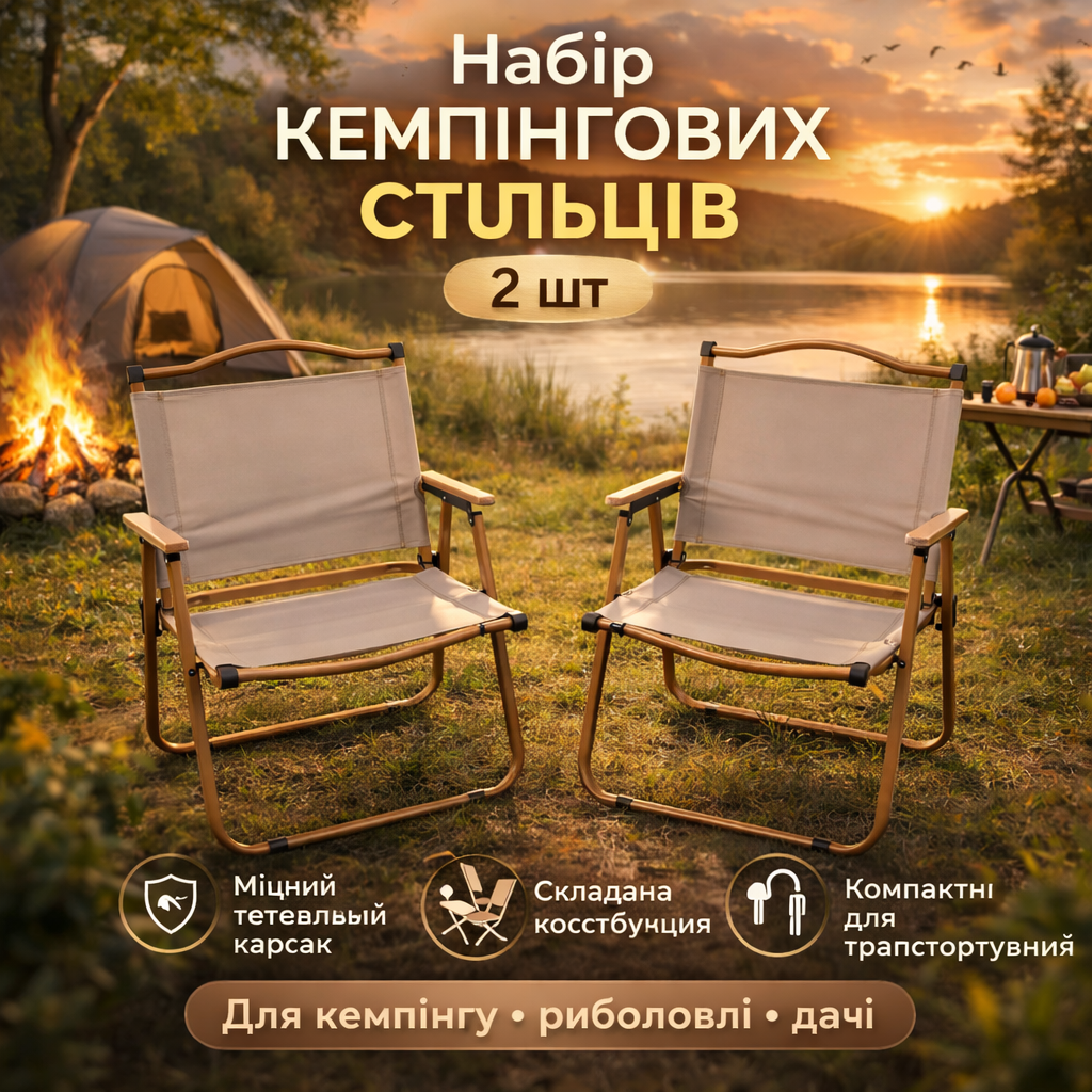 Набор складных кемпинговых стульев TerraCamp Sand - 2 туристических кресла для отдыха и рыбалки.